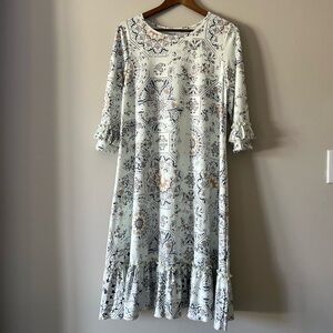 Nuggles Multiple Patterned Ruffle Midi Dress Size Medium